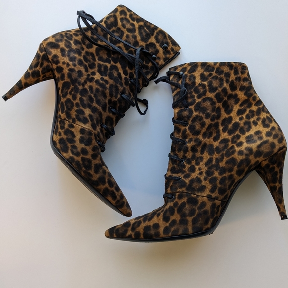 Saint Laurent cheetah print lace up bootie. - Picture 2 of 6